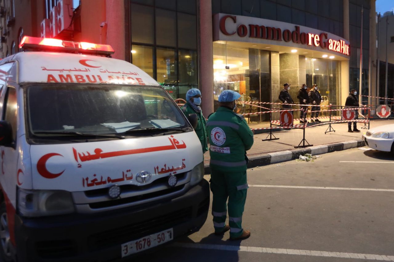 تأمين أجهزة وزارة الداخلية لمركز الحجر الصحي في فندق الكومودور بمدينة غزة