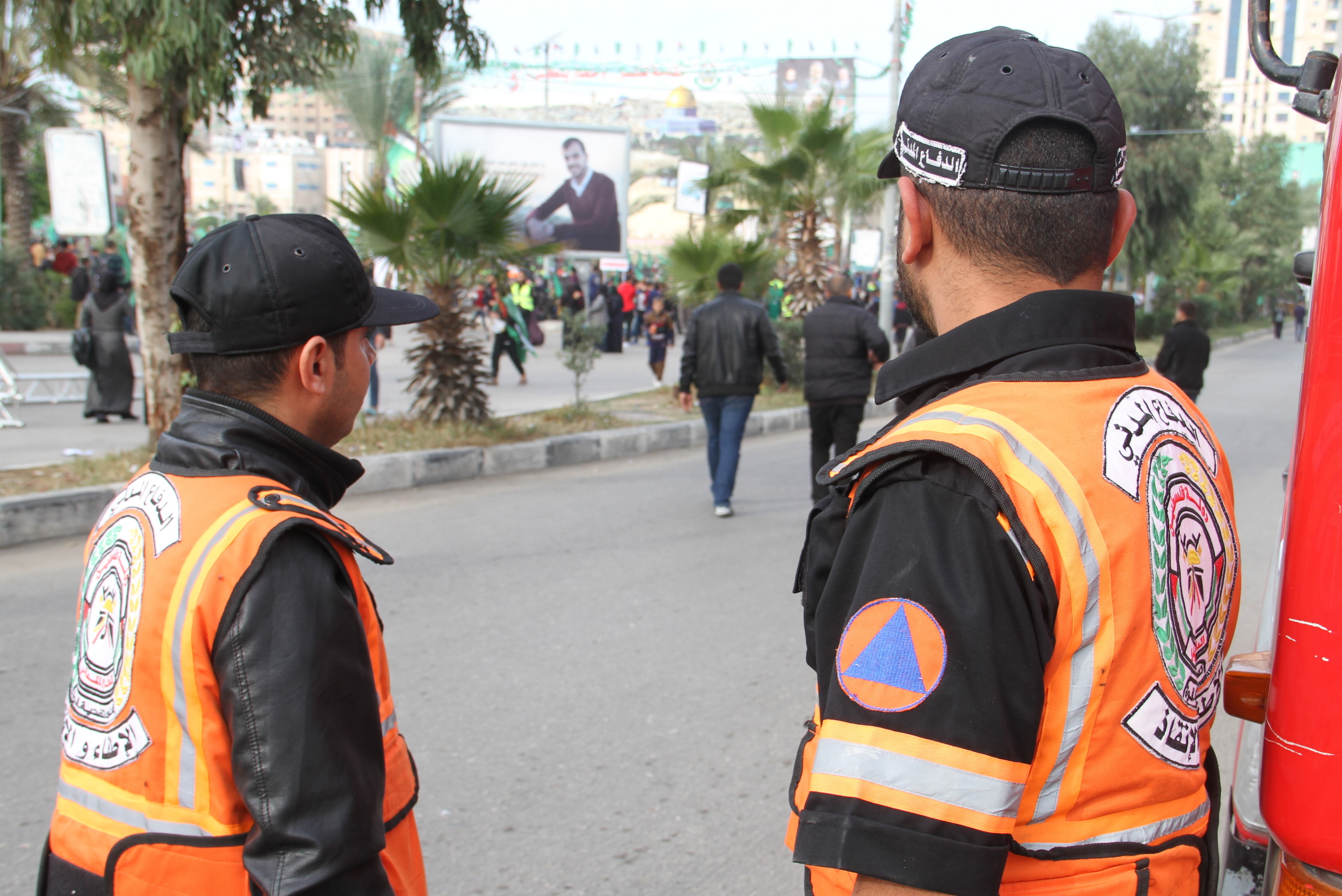 تأمين مهرجان انطلاقة حركة حماس في ساحة الكتيبة بغزة